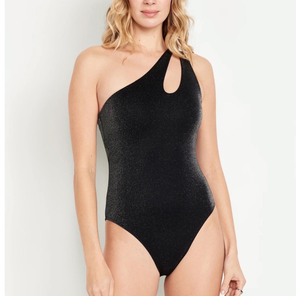 Old Navy one-shoulder sparkly black bathing suit New with tags Medium